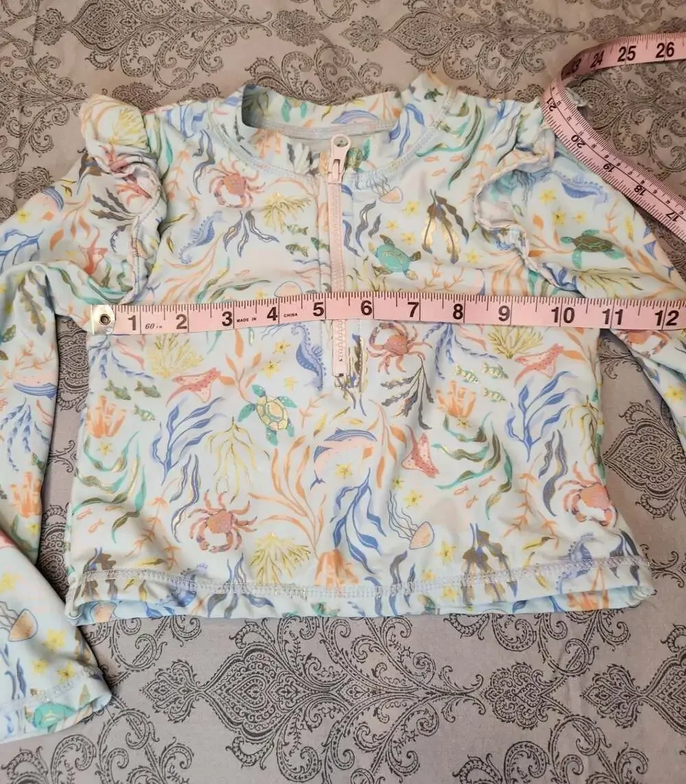 Tommy Bahama Girls Underwater Sea Life Print Long Sleeve Rash Guard Swim Shirt